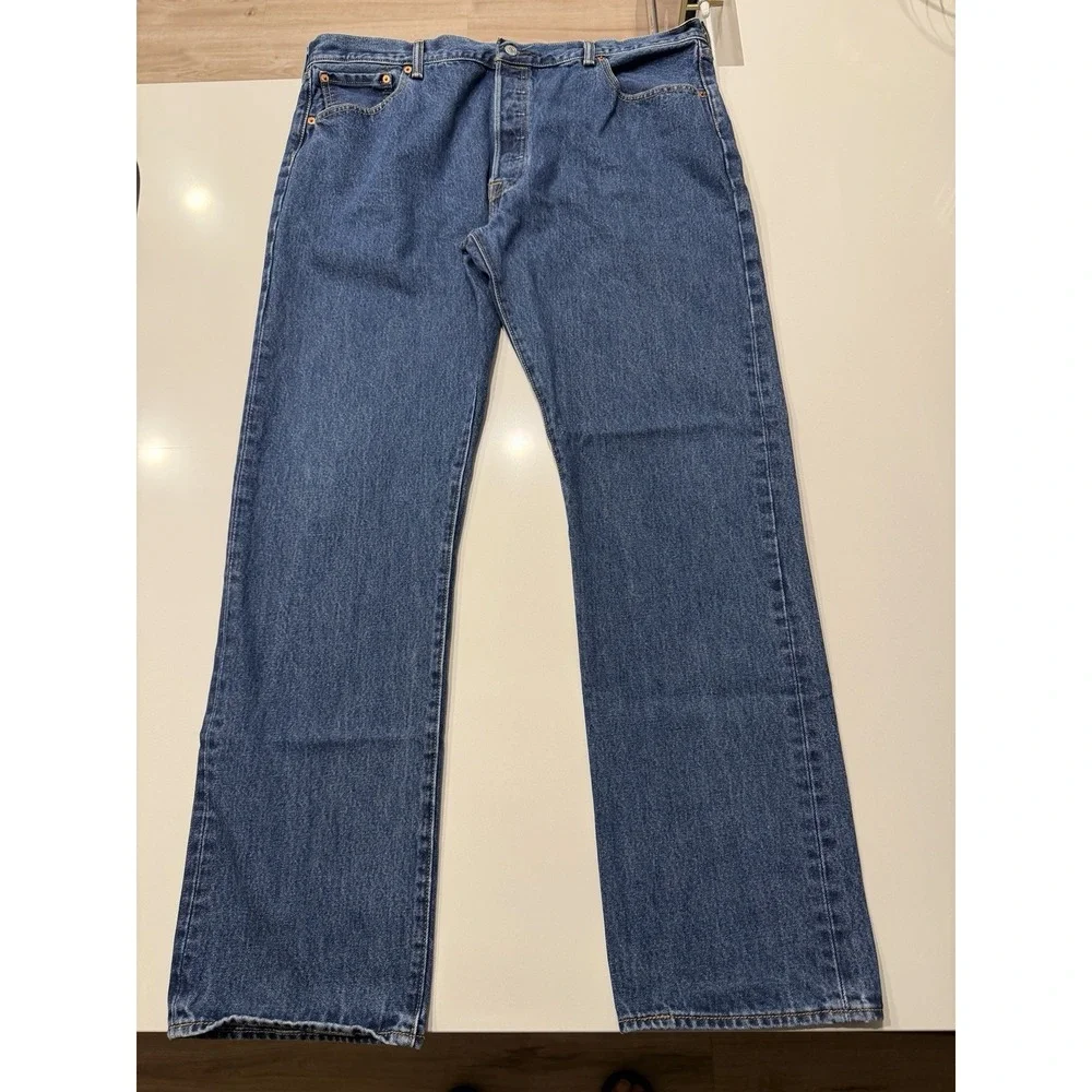 Levis 501 Original Fit Mens Blue Jeans W42 L34 Medium Wash Straight Denim